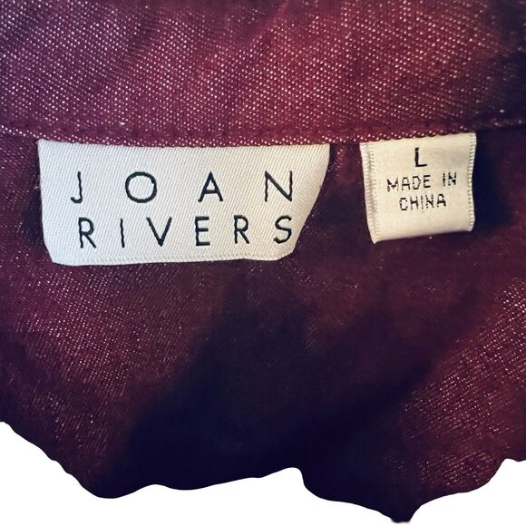 Joan Rivers Red Button Down Top L Long Sleeve Pockets Western Warm Minimalist - Picture 4 of 12